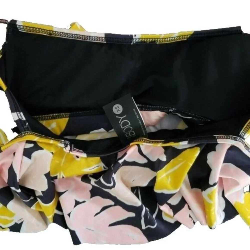 Cotton On Body Ruffle Off Shoulder Swim Bikini Top Floral Navy Piink Yellow